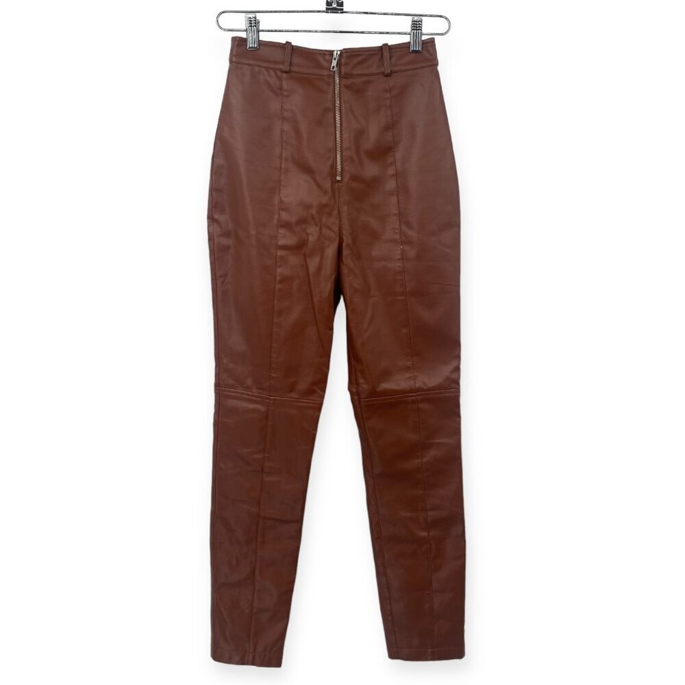 Lovers + Friends Faux Leather Pants‎ Womens Sz XS Brown High Waist Skinny Orange